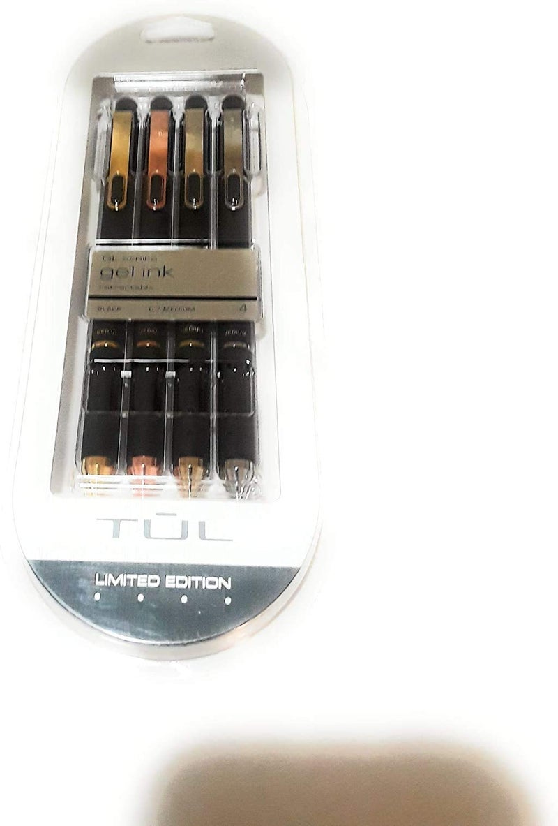 TULÂ® GL Series Retractable Gel Pens, Mixed Metals, Medium Point, 0.7 mm, Black Barrel, Black Ink, Pack Of 4 Pens